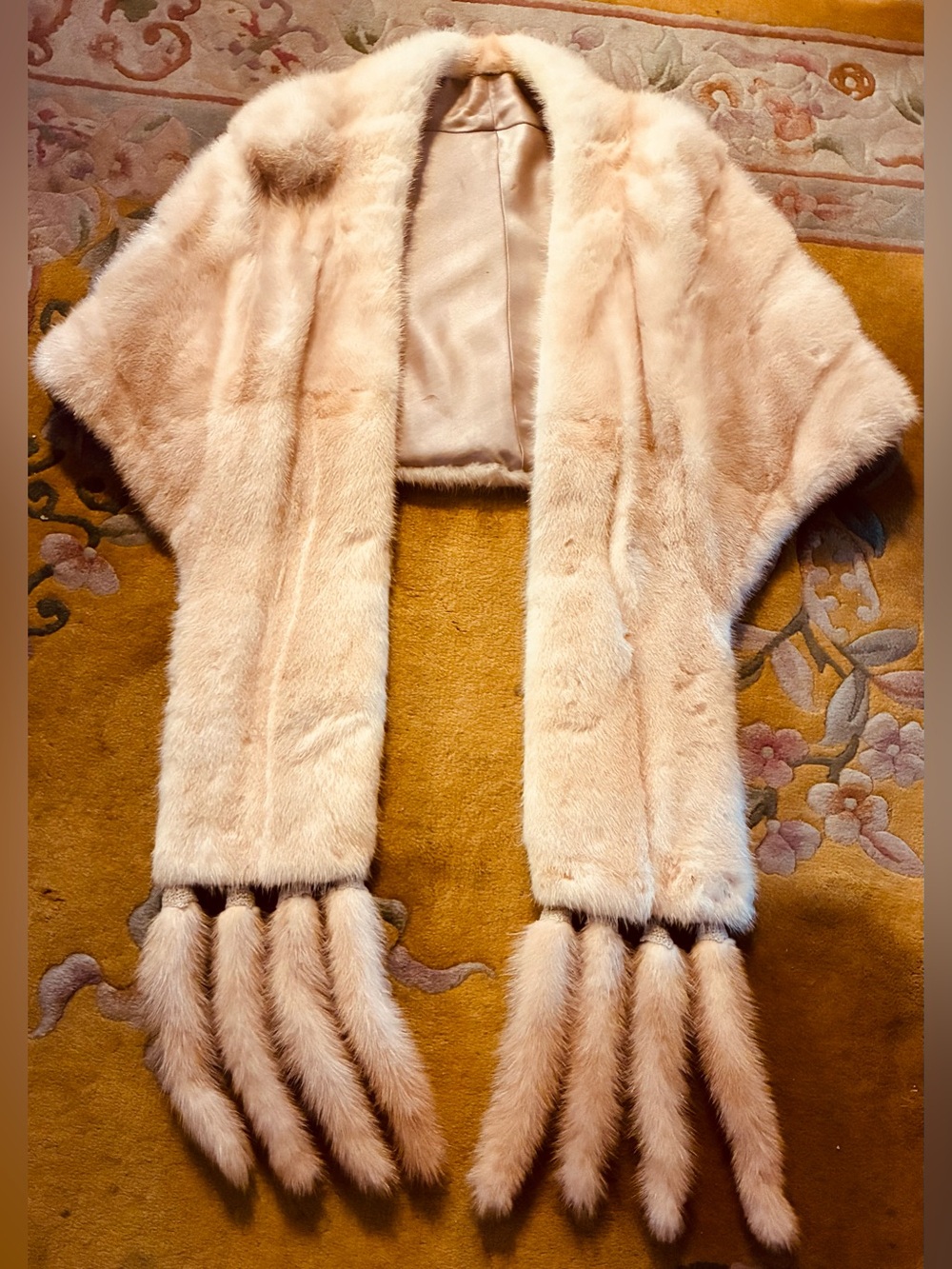 Antique Beige Mink Stole Removable Tails